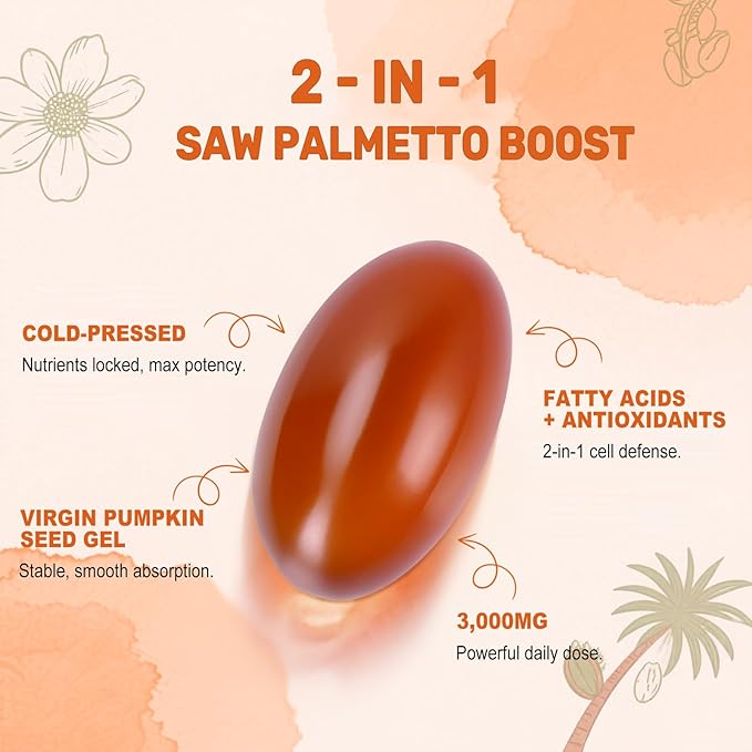Pumpkin Seed Oil with Saw Palmetto Softgels, 3000mg Per Serving, 300 Softgels | Cold-Pressed with Essential Fatty Acids & Phytosterols | Supports Hair, Urinary, Bladder & Prostate Health | Non-GMO