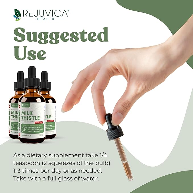 Rejuvica Health Active Milk Thistle 4oz XL Super Size - Advanced Milk Thistle Seed Liquid Extract Drops - May Support The Liver - Vegan Sugar Free Non GMO Tincture 3 Pack