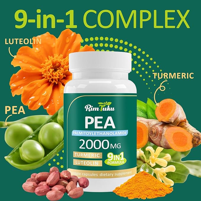 Liposomal Palmitoylethanolamide 2000MG + Luteolin 200MG + Turmeric 200MG & Fisetin 100MG, Micronized Pea 99% Highly Purified Enhanced Absorption Pea Supplement, 180 Capsules
