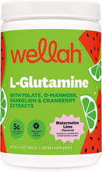 Wellah L-Glutamine Powder Watermelon Lime (50 Servings) - 5g L-Glutamine Per Serving, Sweetened with Stevia