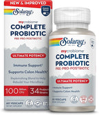 SOLARAY Mycrobiome Complete Probiotic Ultimate Potency - Pre and Probiotics for Women and Men Plus Postbiotic - 100 Billion CFU, 34 Strains - Vegan - 30 Servings, 60 VegCaps