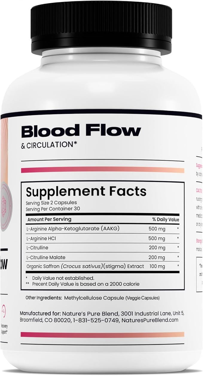 Nature's Pure Blend Nitric Oxide Supplements for Women – L-Arginine L-Citrulline – Heart Support & Flow Circulation Booster – 1500MG L Arginine and L Citrulline, Preworkout, Bodybuilding