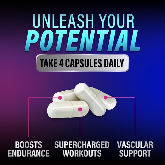Extra Strength Nitric Oxide Booster - 3X Strength L-Arginine, Citrulline, & Beta Alanine - Premium Nitric Booster Natural Energy, Muscle & Heart Support, Bottled in USA for Men & Women - 60 Capsules