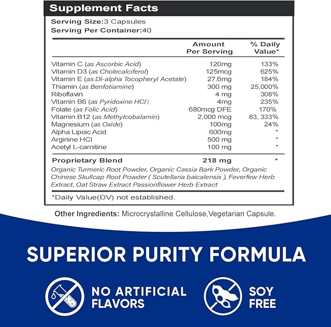 Nerve Savior Neuropathy Supplement with 600mg Alpha Lipoic Acid per Serving, 120 Capsules for Nerve Comfort in Hands, Fingers, Feet & Toes, 40-Day Supply, Vegan & Non-GMO