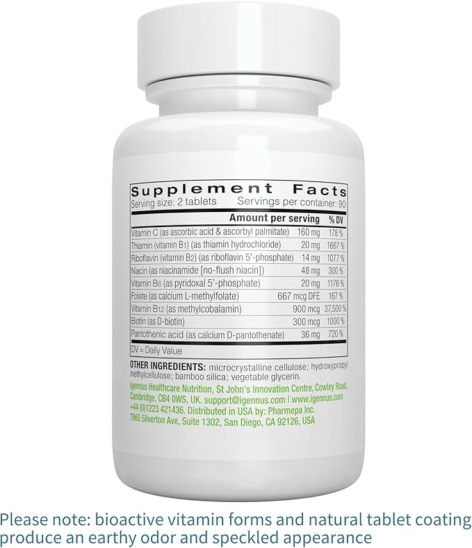Igennus Super B-Complex Methylated B Vitamins - Sustained Release, Clean Label & High Absorption, with 5-MTHF Folate & Methyl B12, Energy, Mood & Cognitive Performance, Lab Verified, 180 Small Tablets