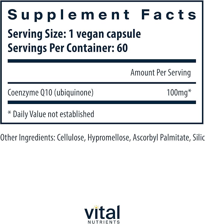Vital Nutrients CoQ10 100mg - Vegan Supplement - CoEnzyme Q10 from Ubiquinone - Potent Antioxidant to Support Heart Health and Energy Levels* - Gluten, Dairy and Soy Free - Non-GMO - 60 Capsules