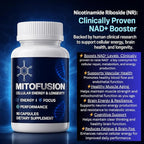 MitoFusion Complete Anti Aging NAD+ and Mitochondria Support Formula with 500mg Nicotinomide Riboside, 250mg Urolithin A, 25mg PQQ, 50mg Apigenin. Energy | Focus | Longevity | Performance | Recovery