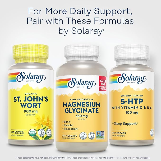SOLARAY 5 HTP Supplement with Vitamin C & B-6 - Sleep Supplement and Serotonin Synthesis Support - Lab Verified, 60-Day Money-Back Guarantee - 60 Servings, 60 Enteric Coated VegCaps