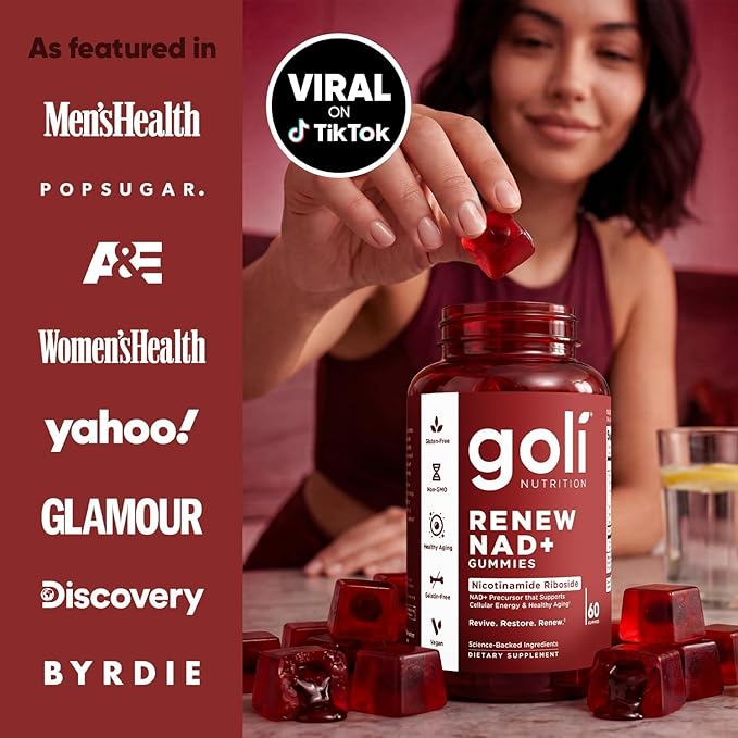 Goli World’s First Renew NAD+, 60 Count Each (5 Pack, 300 Total) – Nicotinamide Riboside (NR) – Cellular Energy & Healthy Aging Support – Vegan, Non-GMO, Gelatin-Free Liquid-Center Gummies