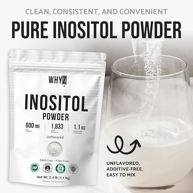 Pure Myo-Inositol Powder Unflavored Inositol Supplement Powder 2.4 lb for Women and Men Smooth-Mixing for Daily Balance and Wellness Vegan Non-GMO Gluten-Free, 1100g
