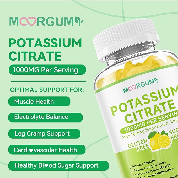 Potassium Citrate 1000mg Gummies, Potassium Supplement for Adults Women and Men, with Magnesium, Vitamin B6 Chewable Supplements, Support Electrolyte Balance, Muscular & Nerve Function, 60 Count