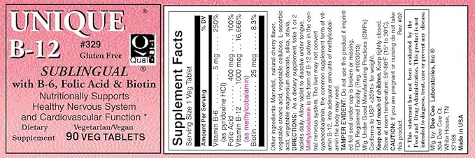 Unique B-12 Sublingual B Vitamins 90 vegi caps