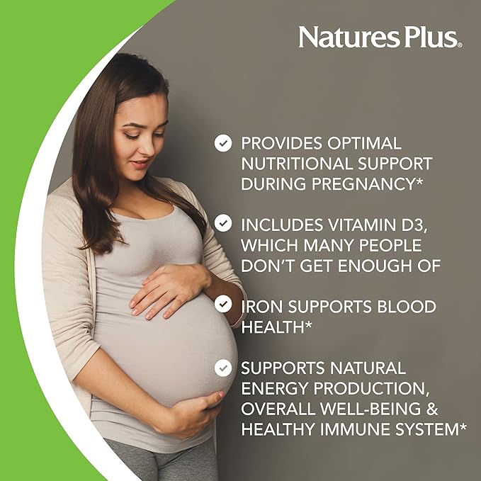 NaturesPlus Ultra Prenatal Multivitamin - 800 mcg Folate, 180 Vegetarian Tablets - Prenatal Supplement with Iron, Iodine, Calcium & B-Complex Vitamins - Gluten-Free - 90 Servings