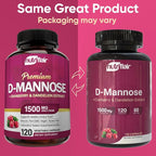 NutriFlair D-Mannose 120 Capsules, 1500mg - with Cranberry and Dandelion Extract - Natural Urinary Tract Health UTI Support - Best D Mannose Powder - Flush Impurities, Detox Body, for Women and Men