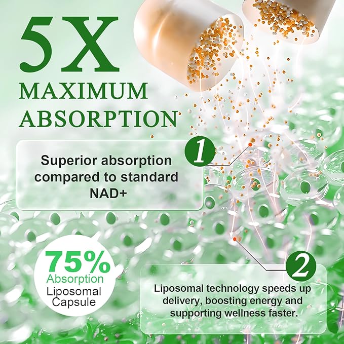 NAD Supplement, Nicotinamide Riboside, NAD 910MG Liposomal Supplements for Women & Men, NAD+ Supplement for Anti Aging and Cell Regeneration -120 Capsules
