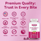 Hair Skin and Nails Vitamins: Biotin Gummies - 5000mcg Biotin for Hair Growth and Stronger Nails for Women & Men - Vegan Gummy Vitamin B7, 30 Days Supply, Raspberry,60 Counts