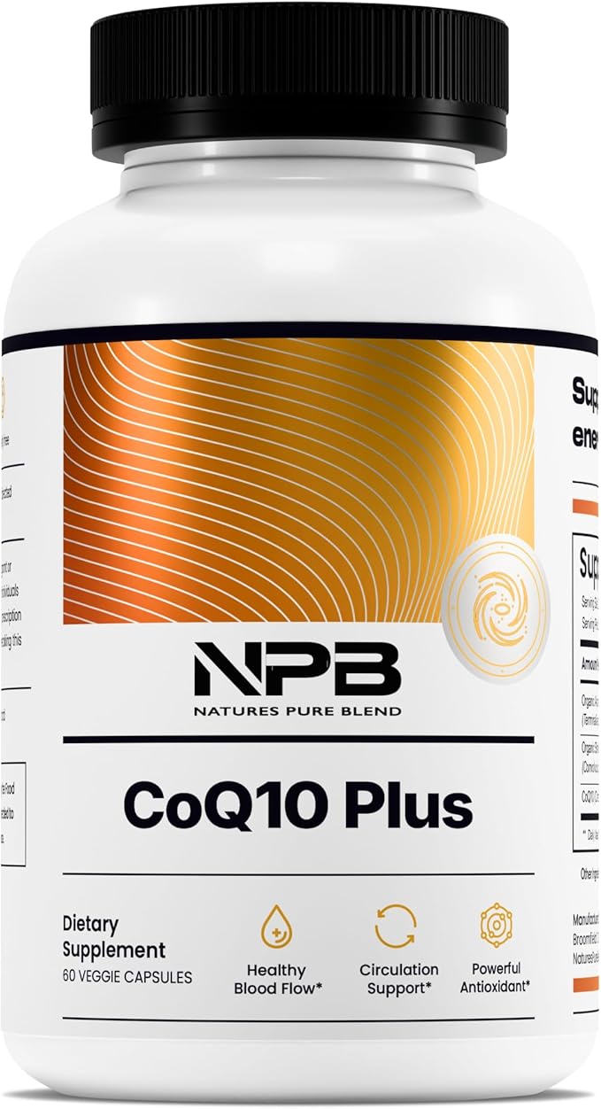 Nature's Pure Blend CoQ10 Plus – Antioxidant Formula with Arjuna & Shankhpushpi – CoQ10 Ubiquinol for Circulation, Blood Flow & Energy – Coenzyme Q10 Supplement for Immune System – 60 Capsules