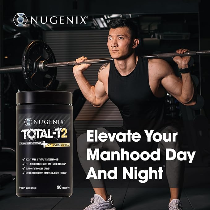 Nugenix Total-T2 - Testosterone Booster and Nitric Oxide Booster for Men, Tesnor, S7, ElevATP, Tongkat, Citrulline, Nitric Oxide and Testosterone Supplement for Men (180 Count)