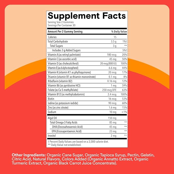 SmartyPants Kids Multivitamin Gummies with Omega 3 DHA/EPA, Vitamins D3, C, B12, B6, A, K, and Zinc, Gluten Free, Clean Label, Three Fruit Flavors, 60 Gummies (30 Day Supply)
