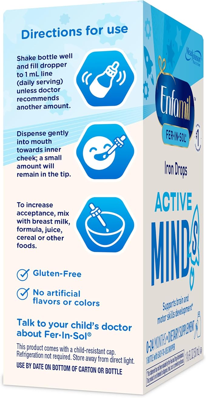 Enfamil Fer-In-Sol Iron Supplement Drops for Infants, 50 mL dropper bottle (Packaging May Vary)