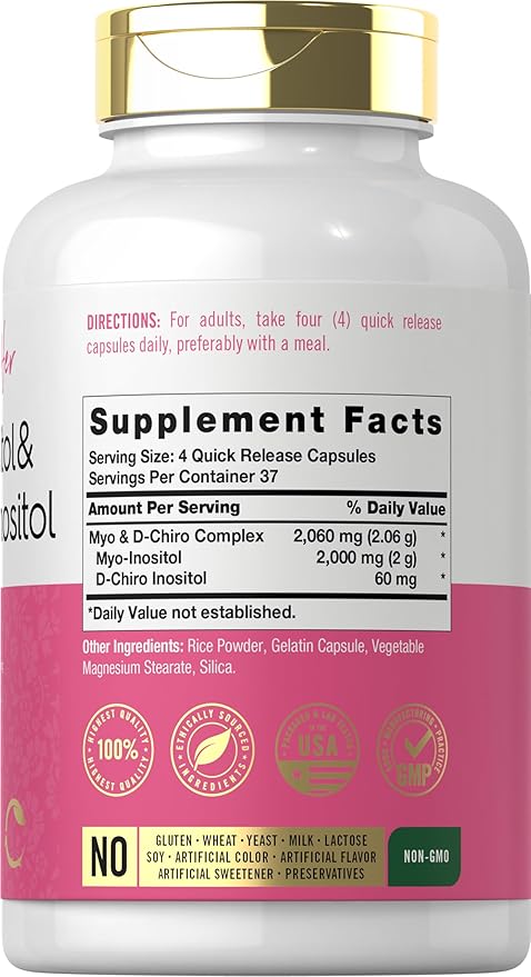 Carlyle Myo-Inositol & D-Chiro Inositol Supplement for Women | 2060mg | 150 Capsules | Non-GMO, Gluten Free Complex