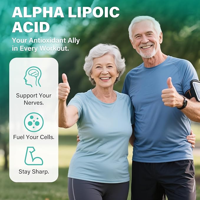 Alpha Lipoic Acid 1000mg 6-in-1 Nerve Support Supplement with Benfotiamine, B1, B12, Grape Seed & Ubiquinol Non-GMO - 60 Capsules, 30-Day Supply