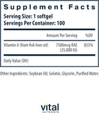 Vital Nutrients Vitamin A 7500mcg RAE - Vitamin A Supplement for Immune Function, Vision, Skin, and Cellular Health - Gluten, Dairy, Soy Free - Non-GMO - 100 Capsules