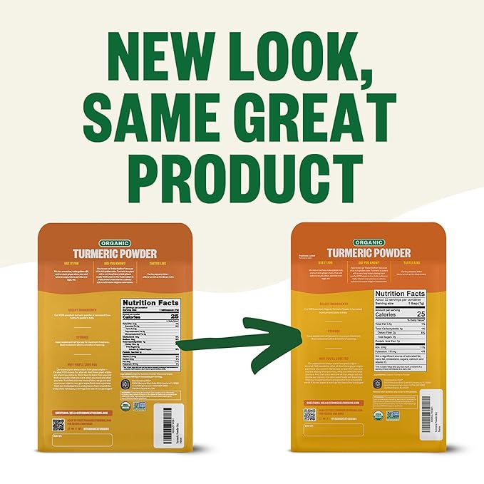 FGO Organic Turmeric Powder w/Curcumin, 8oz Resealable Pouch, USDA Organic and Non-GMO, Sourced from India, Packaging May Vary (Pack of 1)