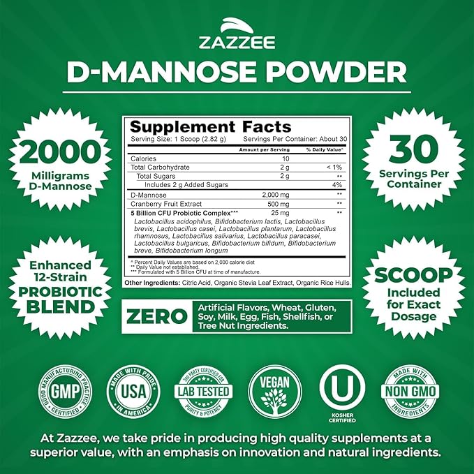 Zazzee Urinary Tract Health Cleanse Bundle | D Mannose Powder Plus Super Concentrated Proanthocyanidin Cranberry Extract Capsules for Women | Non-GMO Vegan & ISO Lab Tested