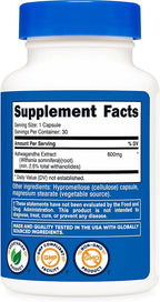 Nutricost Ashwagandha Root Extract Herbal Supplement 600mg, 30 Capsules - Vegetarian, GMO-Free, Gluten Free