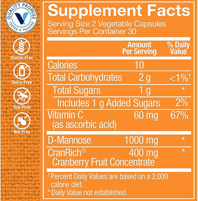 The Vitamin Shoppe Cranberry with D-Mannose - Urinary Tract & Bladder | with Vitamin C CranRich | 60 Veggie Caps | Women's Health