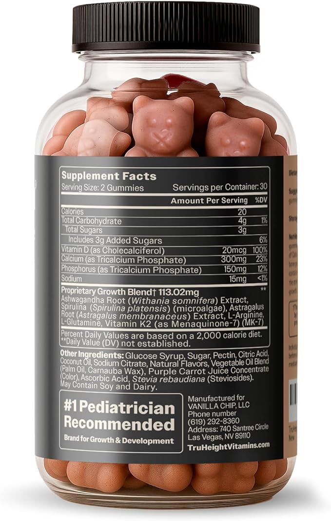TruHeight Growth Gummies (Watermelon) Tall Nutrition for Natural Growth Supplement for Kids & Teens - Vitamin D, K, Calcium & Ashwagandha, Bone Strength Vitamins D3 K2, Picky Eater, Taller Ages 5+