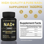 NAD Supplement 1600mg, NAD+ with Resveratrol & Nicotinamide Riboside, Anti-Aging Support, Cellular Energy & Mental Clarity Support, Vegan Non-GMO, 120 Capsules