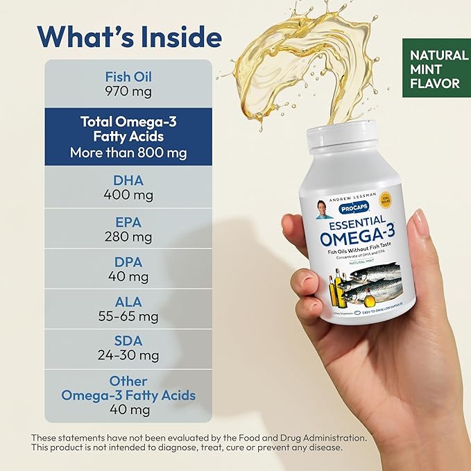 ANDREW LESSMAN Essential Omega-3 Mint - 360 Softgels - Ultra-Pure, High Potency Omega-3 Oils. High DHA, No Stomach Upset, No Contaminants, No Mercury. Small Easy to Swallow Softgels
