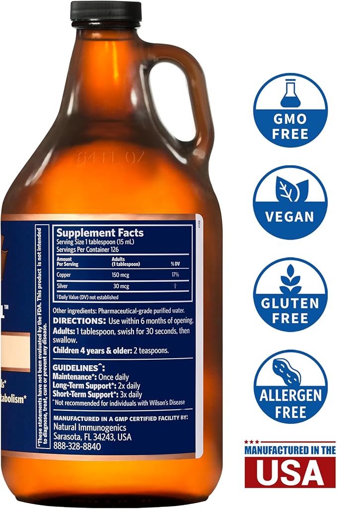 Sovereign Copper Bio-Active Copper Hydrosol, Daily+ 4-in-1 Wellness Supplement for Joint, Bone, Hair, Skin and Nails, Cardiovascular Health, Energy and Metabolic Health Support, 64 fl oz (1.89L)