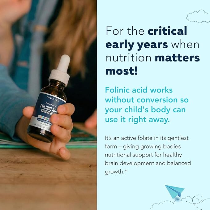 Organic FolinicActive Kids - Folinic Acid + B12, B6 & B2 Cofactors - Gentle Methylation Support for Mood, Energy & Cognition, Age Adjustable Dosing for Kids 1-18, Non GMO, Vegan, Berry Flavor (60mL)