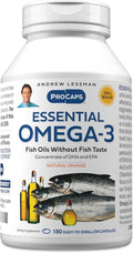 ANDREW LESSMAN Essential Omega-3 Orange - 180 Softgels - Ultra-Pure, High Potency Omega-3 Oils. High DHA, No Stomach Upset, No Contaminants, No Mercury. Small Easy to Swallow Softgels