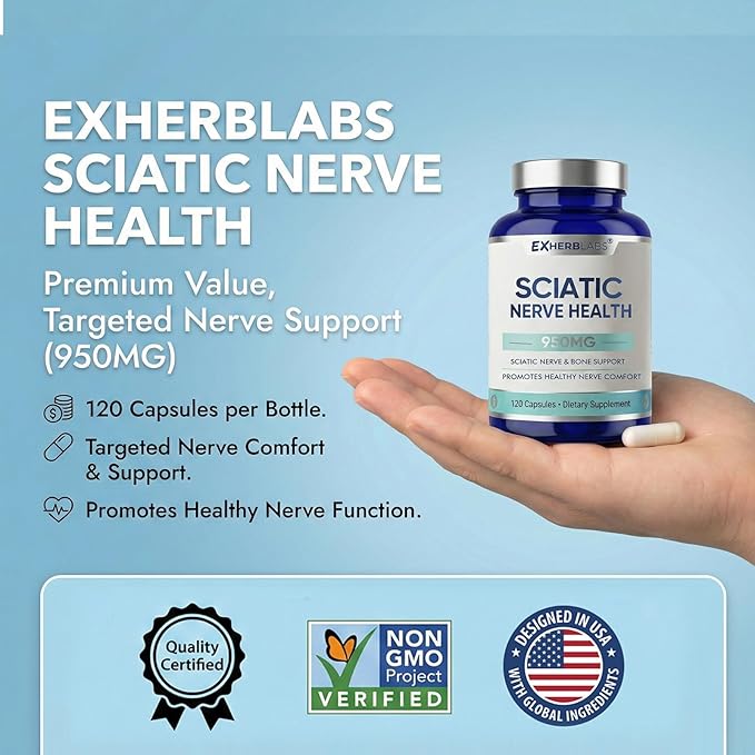 Sciatic Nerve Support Supplement, (120 Capsules) Advanced Formula with Alpha-Lipoic Acid and Vitamin B Complex, Supporting Mobility and Sciatic Nerve Health, Vegan