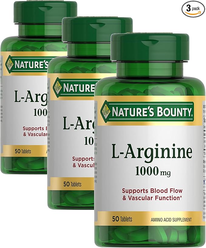 Nature's Bounty L-Arginine 1000mg for Supporting Blood Flow and Vascular Function – Non-GMO, Gluten Free, 50 Tablets (Pack of 3)