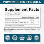 DIM 500MG Supplement Ultra Formula – Hormone Metabolism & Estrogen Balance Support for Women & Men – Diindolylmethane with Black Pepper Extract for Maximum Absorption – Vegan & Soy-Free – 60 Capsules