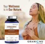 Granions KSM66 Ashwagandha Supplements - 1,050 mg, 5% Withanolides, Clinically Studied KSM-66 Root Extract Pills - Vegan Stress and Focus Support for Men and Women - 90 KSM 66 Ashwagandha Capsules