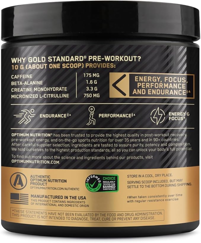 Optimum Nutrition Gold Standard Pre-Workout,Vitamin D for Immune Support,with Creatine,Beta-Alanine,and Caffeine for Energy,Keto Friendly,Watermelon Candy,30 Servings (Packaging May Vary),(Pack of 2)