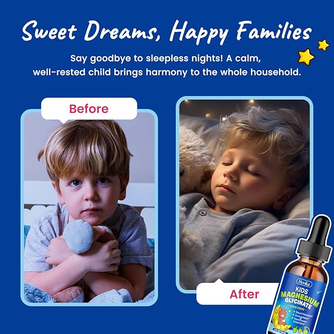 Magnesium Liquid for Kids - with L-Theanine Omega-3, Vitamin B6, D3, Zinc - Kids Magnesium Glycinate Drops for Sleep, Relaxation, Calm & Focus - 2 Fl Oz, Green Apple Flavor