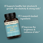 Dr. Mercola Hair, Skin and Nails - Provides Biotin, Keratin & Hyaluronic Acid - Premium Quality - Supports Healthy Aging - Non-GMO, Gluten-Free & Soy-Free - 30 Capsules (3 Pack)