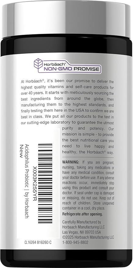 Horbäach Probiotic for Women & Men's Digestive Health | 3 Billion CFU | 90 Capsules | Non-GMO & Gluten Free