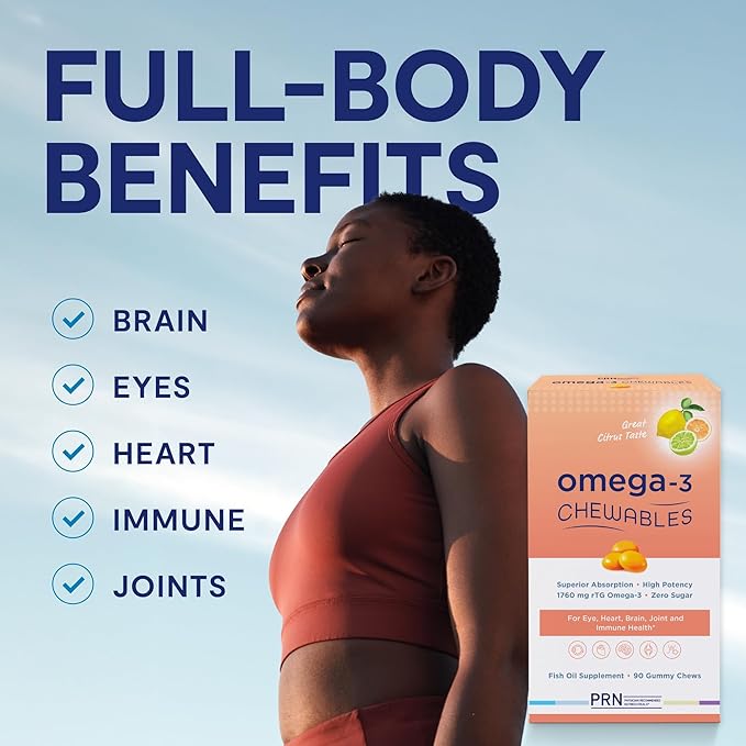 Omega 3 Gummy Chewables - 90 Gel Chews, 30-Day Supply, Citrus Flavor - 1760mg Ultra-Pure rTG Omega 3 for Eye, Heart, Brain, Joint & Immune Health