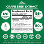 Zazzee High Strength Grape Seed 50:1 Extract, 120 Vegan Capsules, 95% Polyphenols, 400 mg per Capsule, 4 Month Supply, Antioxidant, Circulation & Blood Flow Support, Non-GMO, Made in the USA