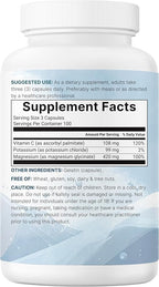 ﻿Pure Potassium Supplement with Magnesium Glycinate, 300 Capsules | Enhanced with Fat-Soluble Vitamin C | Chloride + Glycinate Mineral Electrolyte Complex | Only Active Ingredients | Filler Free