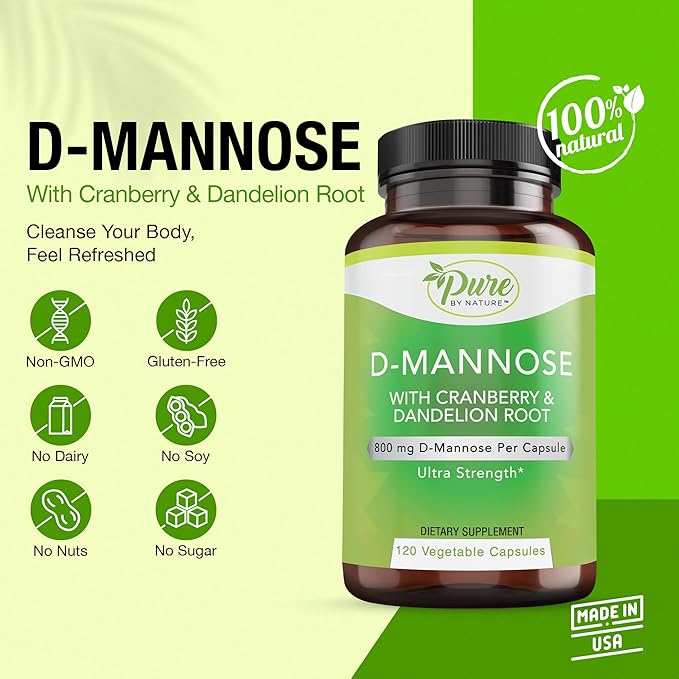 Pure by Nature D-Mannose with Cranberry and Dandelion Root, 120 Count