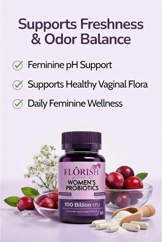 Feminine Probiotics for Women–Vaginal Odor Flora Control & pH Balance, 100 Billion CFU, 32 Strains, Organic Cranberry Extract + D-Mannose Prebiotic for Healthy Gut UTI PMS Yeast Support. 60 Vegan Caps